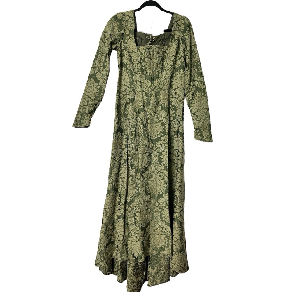 Homemade Brocade Green Renaissance‎ Maxi Dress Whimsigoth Damask Corset Medieval